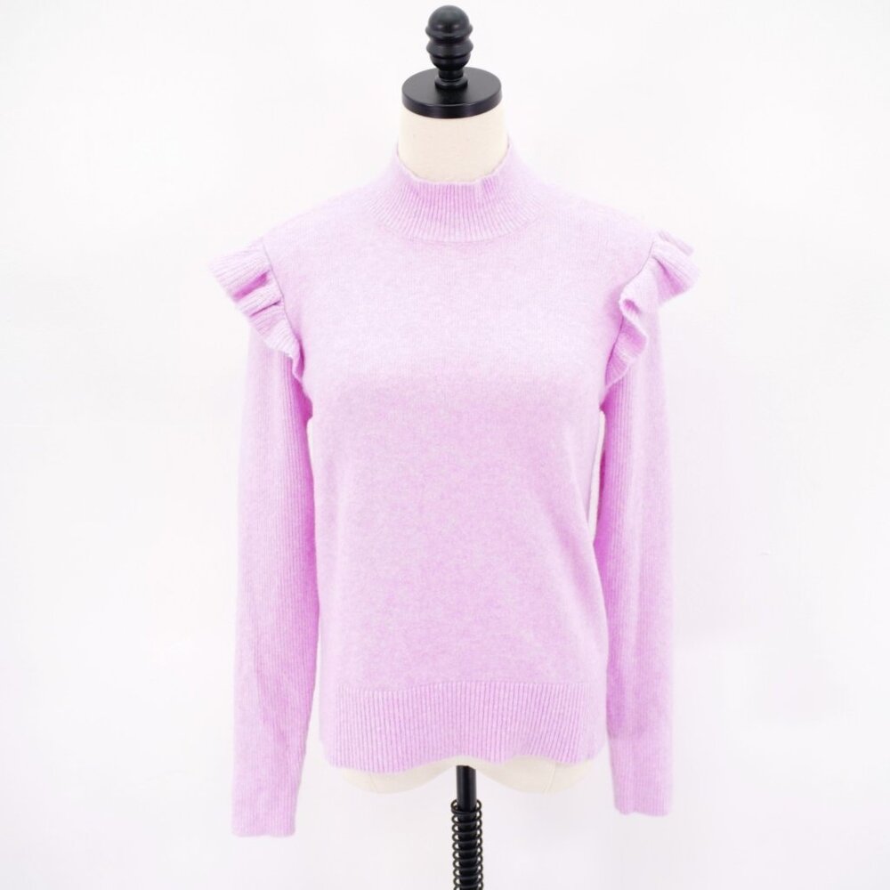 Ann Taylor Loft Small Ruffle Sleeve Pink‎ Ribbed Mock Neck Sweater Acrylic Wool